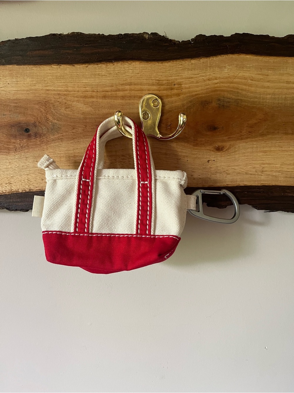 LL Bean Canvas Boat Tote Bag Charm Keychain Clip Red Ivory